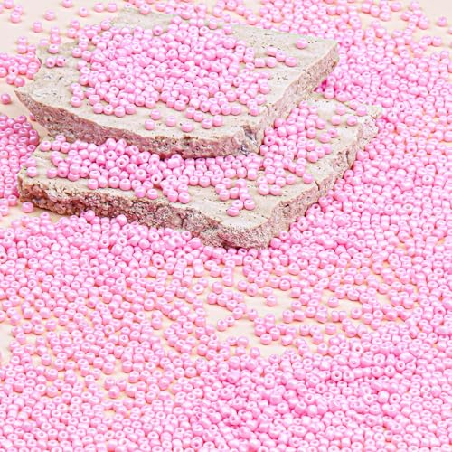 8/0 Glass Seed Beads Bulk, Light Pink 3mm Tiny Round Craft Seed Bead, Small Mini Pony Beads for Jewelry Making Bracelet Necklace Wrist Beading Weaving Supplies, 2500pcs - color: Light Pink