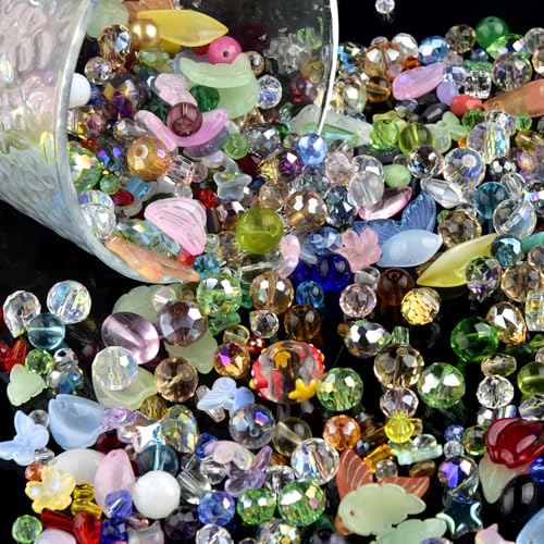 Glass Beads for Jewelry Making 4 Ounce Mixed Assorted Glass Beads Multi-Color Faceted Assortment with Storage Box for DIY Bracelets, Necklaces, Keychains & Crafting (Multicolor Mix Style Glass Beads) - color: Multicolor mix style Glass Beads