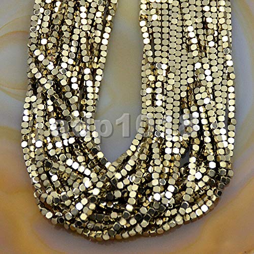 AD Beads Natural Hematite Gemstone Faceted Square Cube Loose Beads 16" 2x2mm 4x4mm (2x2mm, Metallic Pyrite) - color: Metallic Pyrite, size: 2x2mm