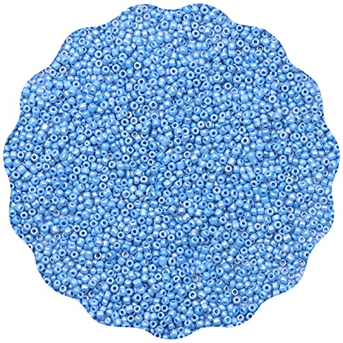 Size 2 mm 11/0 Glass Seed Beads, 10100 Pcs Small Mini Spacer Loose Pony Beads for Jewelry Making and DIY Crafts (Light Blue) - color: Light Blue, size: Small
