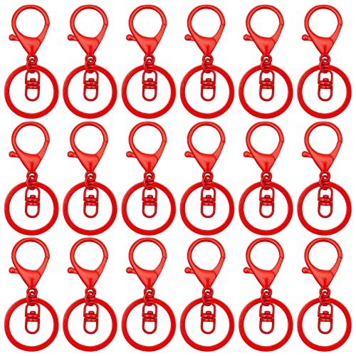 30Pcs Lobster Claw Clasps Keychain for Jewelry Making,Metal Lobster Clasp Swivel Trigger Clips with Swivel Clasps Hook Clips Flat Split Keychain Ring for DIY Craft Jewelry Making(Red) - color: Red