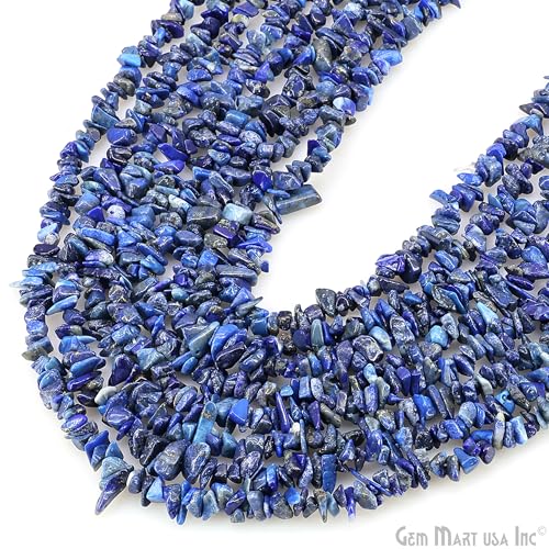 GM GemMartUSA Lapis Natural Raw Chip Beads Strands | Semi-Precious | AAA+ Quality 1 Strand 34” | DIY Bracelet Jewelry Making, Healing Crystal Craft| 4-6mm - Blue-Color Gemstones (CHLP-70001) - color: Lapis (CHLP-70001)