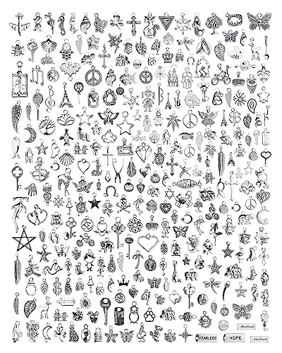 JIALEEY 300 PCS Wholesale Bulk Lots Jewelry Making Charms Mixed Smooth Tibetan Silver Alloy Charms Pendants DIY for Jewelry Making and Crafting, Style B