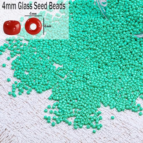 2000pcs Glass Seed Beads Bulk, 4mm 6/0 Mini Pony Spacer Small Individual Color Seed Beads for DIY Bracelet Necklaces Wrist Jewelry Making, Light Green - color: Light Green