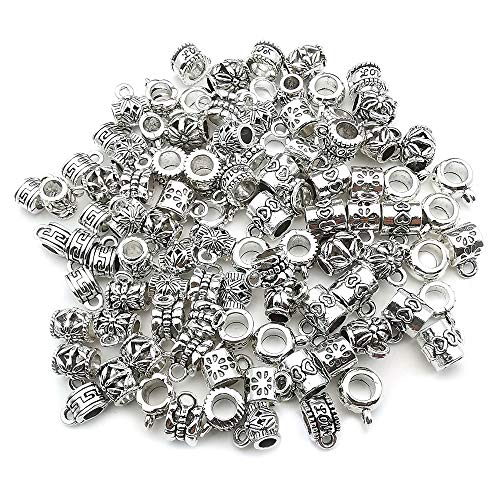 100 pcs Clasp Bail Beads Charms,Bail Tube Beads, Loose Spacer Bead,Bead Hanger Charm for Jewelry Making DIY Necklace Bracelet (M611) - color: M611