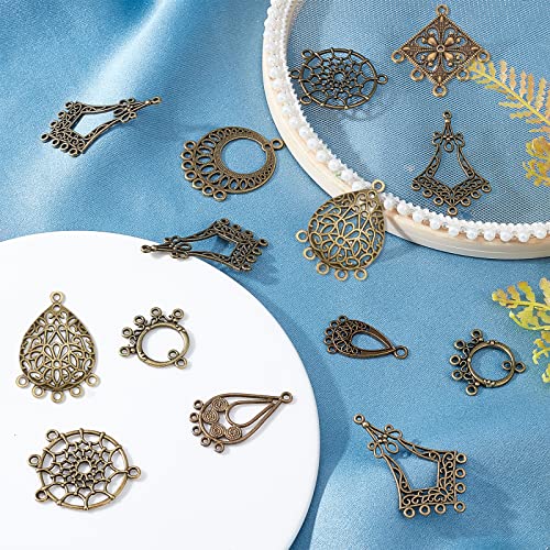 SUNNYCLUE 1 Box 54Pcs 9 Style Tibetan Earring Chandelier Connector Charms Findings Loops Jewelry Making Kit for Earring Drop and Charm Pendant, Antique Bronze - color: 54pcs 9 Style Antique Bronze