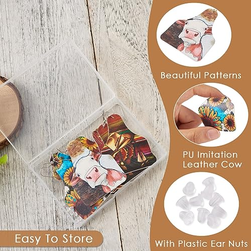 Elecrelive 4 Pairs Western Style Imitation Leather Earrings Beer Bottle Shape Pendants in Flower Cattle Cowboy Hat Pattern with 10pcs Plastic Ear Nuts for Boho Earring DIY Jewelry Making - color: Western Style-4