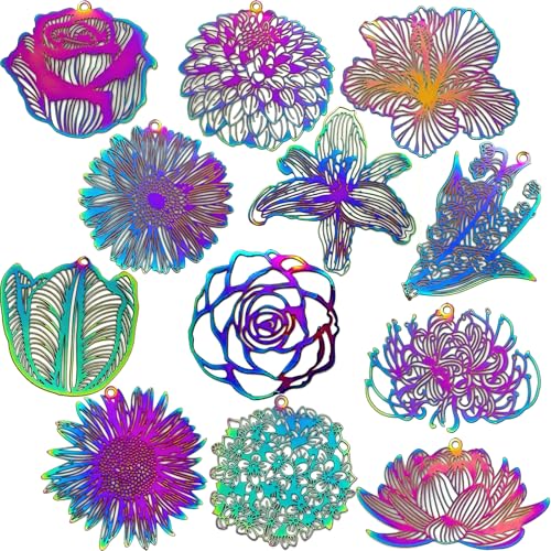 Hollow Plant Charms Multicolor Flower Leaf Filigree Pendants for DIY Earrings Necklaces Bookmarks Hanging Decorations Resin Accessories Jewelry Making Supplies - color: Multicolor Flower