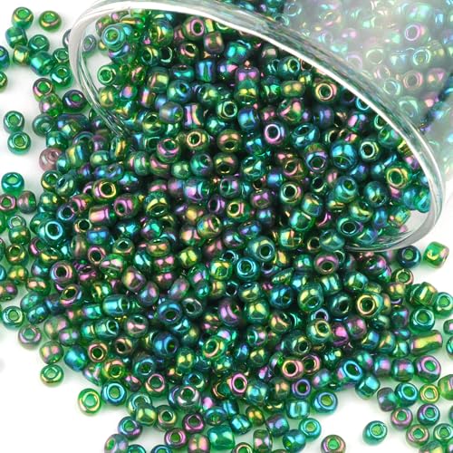 Size 4 mm 6/0 Glass Seed Beads, 2100 Pcs Small Mini Spacer Loose Pony Beads for Jewelry Making and DIY Crafts (Green) - color: Green, size: Large