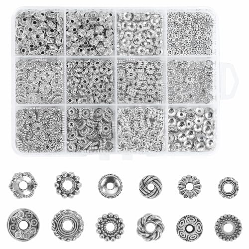 600pcs Silver Spacer Beads for Jewelry Making- 5-8mm Metal Beads Spacer with Storage Box for Bracelets, Necklaces & DIY Crafts - color: Style-A