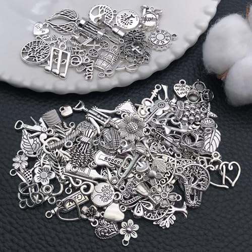 100 Pieces Jewelry Making Charms Pendants for Bracelet Bulk lot Necklace Earrings Keychain Charms Beads DIY Kit Trendy Craft - style: Love Music Leaves