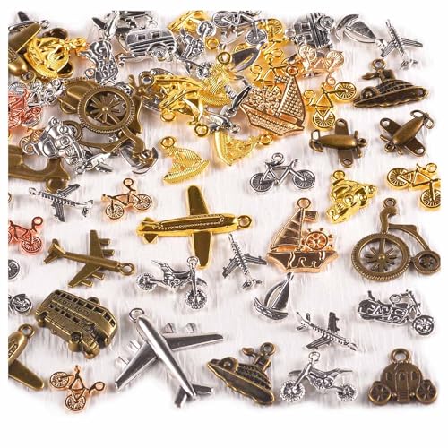 stino Metal Charms for Jewelry Making 100gram, Bulk Tibetan Silver & Gold Plated Trinkets for Earring Necklace Jewelry Making and Findings - color: Vehicle Silver & Gold