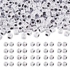 FASHEWELRY 500 Pcs Acrylic Cube Vowel Letter Beads, 6mm Silver Square Initial Alphabet Beads for Friendship Bracelet & Jewelry Making - color: 00-A/E/I/O/U-Silver, size: 6x6x6mm