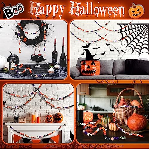 Tradder 200 Pieces Halloween Wood Beads Purple Orange Pumpkin Spider Black Cat Beads Craft for Halloween Home Decoration Jewelry Making DIY - style: Halloween