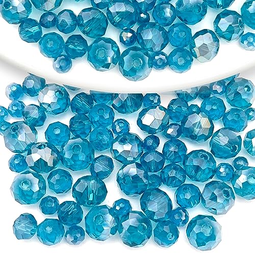 786pcs Crystal Rondelle Faceted Beads 3mm 4mm 6mm 8mm Gemstone Glass Beads Loose Beads for Jewelry Making,Bracelets Necklaces Earrings Wind Chimes Suncatchers(Peacock Blue AB) - color: Peacock Blue, size: 3mm,4mm,6mm,8mm