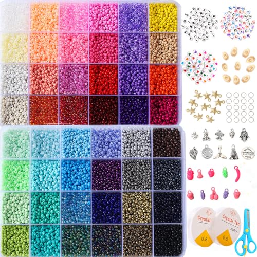 YITOHOP 8800+pcs 4mm 12/0 48 Colors Glass Seed Beads, Charms Bracelet Jewelry Making Beads Kit Gifts for Teen Girls Crafts for Girls Ages 8-12 Holiday Gifts - size: 4mm
