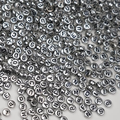 Melius Acrylic Silver Letter Beads, 1450 Pcs 4x7mm Round Alphabet Beads in 28 Grid Box for Jewelry Making, DIY Bracelets, Necklaces, Key Chains, Bracelets - color: Silver, size: 4x7mm