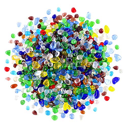 Rainbow Glass Stones, 1Lb/460g Irregular Sea Glass Pebbles Non-Toxic Artificial Crystal Stones for Handmade Artwork/Vase Filler/Terrarium Flowerpot Aquarium Turtle Tank Decoration, Multicolored - color: Colorful