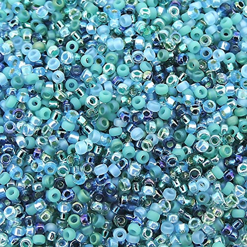 Miyuki Glass Seed Beads Round, Size 15/0, "Touch of Teal Mix, 8.2 Gram Tube