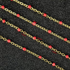 UMAOKANG 10 Meters Gold Plated Chains for Jewelry Making Red Enamel Bead Stainless Steel Chain for Women Necklace DIY Craft - color: Gold-Red Enamel