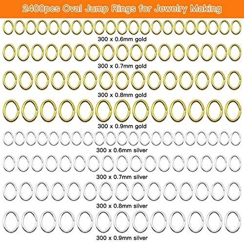 2400pcs Oval Jump Rings Jewelry Jump Rings Stainless Steel Open Ring Diameter 4mm 5mm 6mm 7mm for Jewelry Making Supplies Earring Bracelet Necklace DIY Craft Making(Gold & Silver) - color: Gold,Silver