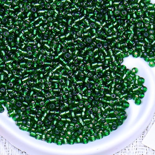 2000pcs Glass Seed Beads Bulk, 4mm 6/0 Mini Pony Spacer Small Individual Color Seed Beads for DIY Bracelet Necklaces Wrist Jewelry Making, Frosted Silver Green - color: Frosted Silver Green