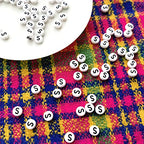 Amaney Letter Beads S 100pcs 7x4mm White Round Acrylic Black Alphabet for Bracelet Jewelry Making - color: S