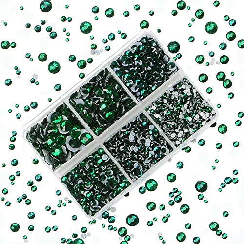 4000pcs Mixed Size Hot Fix Round Crystals Gems Glass Stones Hotfix Flat Back Rhinestones (Emerald) - color: Emerald, size: 4000 Count (Pack of 1)
