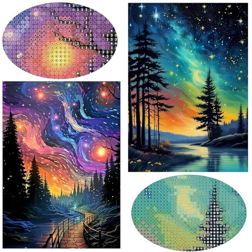 A8MENX0 2Packs Starry Sky Diamond Painting Kits for Adults with 60 Storage Bags, 5D Tree Star Diamond Art Kits for Beginners, DIY Full Drill Paint with Diamond, Home Wall Decor 12x16 inch - color: Green Starry Sky + Purple Tree Star