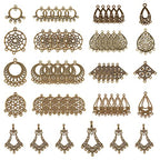 SUNNYCLUE 1 Box 54Pcs 9 Style Tibetan Earring Chandelier Connector Charms Findings Loops Jewelry Making Kit for Earring Drop and Charm Pendant, Antique Bronze - color: 54pcs 9 Style Antique Bronze