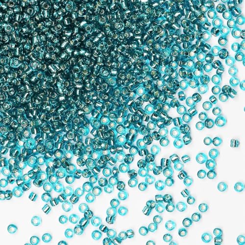 2mm Blue-Green Seed Beads for Jewelry Making 200 Grams About 18880pcs,12/0 Glass Craft for Making Earrings, Bracelets, Pendants, Waist Jewelry, DIY Handmade Seed Beads（Blue-Green Silver Lined） - color: Blue-Green Silver Lined, size: 2mm
