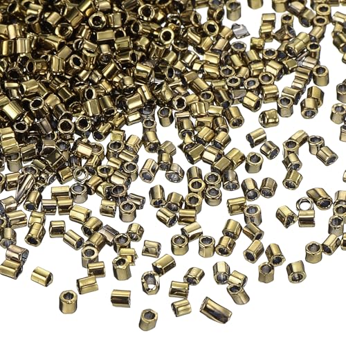 uxcell 1400Pcs Glass Bugle Beads, 1.5x1.5mm Tube Mini Loose Glass Seed Spacer Bead for DIY Earrings Necklaces Bracelets Jewelry Making (Electroplating Bronze) - color: Electroplating Bronze, size: 1.5x1.5mm