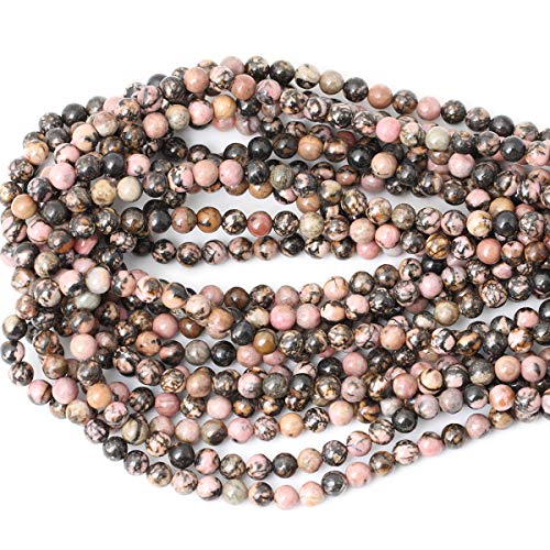 60PCS 6mm Natural Black Line Rhodochrosite Gemstone Smooth Round Loose Beads for Jewelry Making 1 Strand 15" - color: Black Line Rhodochrosite, size: 6mm