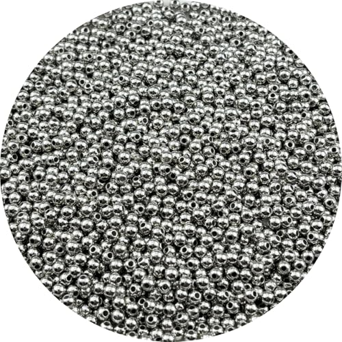 2500pcs Silver Plated Round Beads for Craft 4mm Smooth Round Ball Spacer Beads for Jewelry Making DIY Necklaces Bracelets Earrings Decoration - color: Silver, size: 4mm