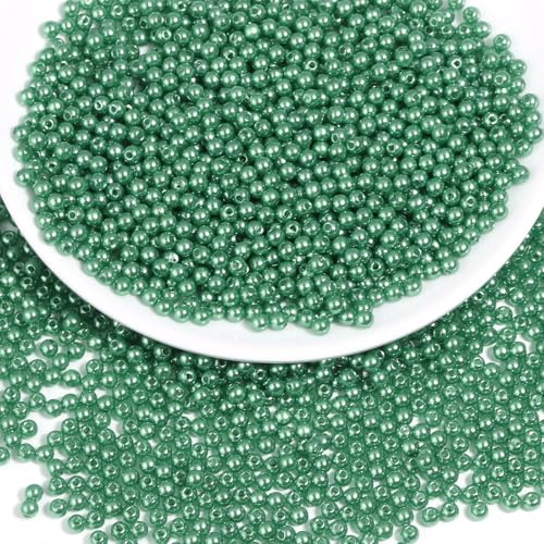 2500pcs Christmas Green 4mm Pearl Beads with Hole Round Pearls for Crafting Fake Loose Pearl Beads for Women Jewelry Making Bracelets Necklaces Earrings Key Chains Accessories DIY - color: Christmas Green, size: 4mm,2500pcs