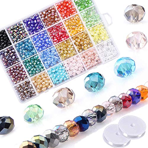 1200Pcs Faceted Rondelle Beads, Messar 6mm Crystal Glass Beads AB Color Plated Bicone Faceted Glass Beads for Bracelet Necklace Jewelry Making Set DIY Craft Projects (24 Mixed Colors)
