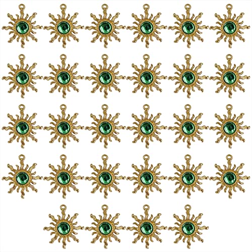 Sun Star Charms Baroque Boho Crystal Gold Plated Resin Gypsy Pendant Alloy for Jewelry Making DIY Craft Bracelet Necklace Earring - color: Sun-Green-28Pcs