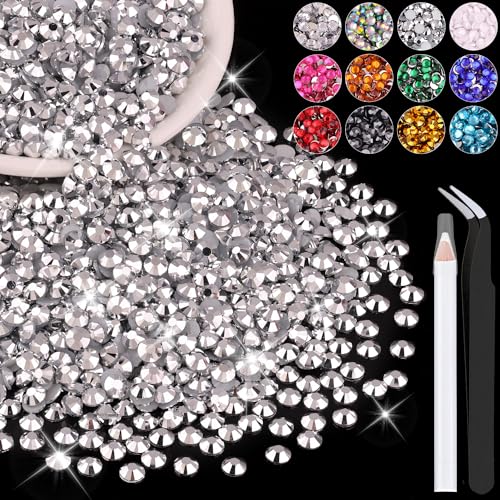 4000PCS 4mm Resin Rhinestones in Bulk (Silver), Bedazzling Flatback Crystals for Crafts DIY Nail Decoration, Gems Charms for Tumbler Shoes Clothing Fabric with Pickup Pen and Tweezers - color: A03 Resin Rhinestones (Silver), size: 4mm