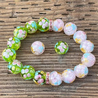 Artsy Crafts 20 Pcs 12mm Lampwork Flower Glass Beads, European Murano Glass Beads, Handmade Loose Crystal Beads for Jewelry Making Charm Bracelet Necklace Earrings Rosary (Green + Pink) - color: Green + Pink