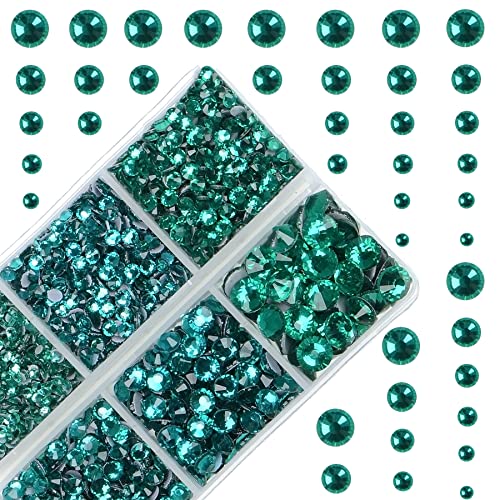 10000Pcs 2-Boxes Mixed Size Hot Fix Round Crystals Gems Glass Stones Hotfix Flat Back Rhinestones with Tweezers and Picking Pencil (Blue Zircon) - color: Blue Zircon, size: 2-Box (10000pcs)