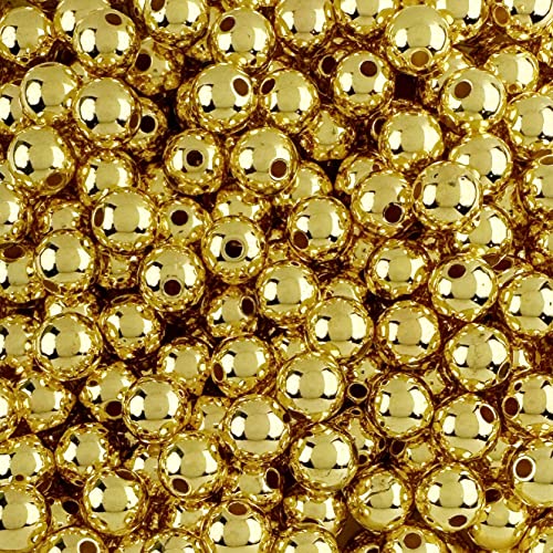 250 Round Gold Acrylic Beads 10mm Diameter with 2.7mm Hole for Crafts - color: Gold, size: 10mm