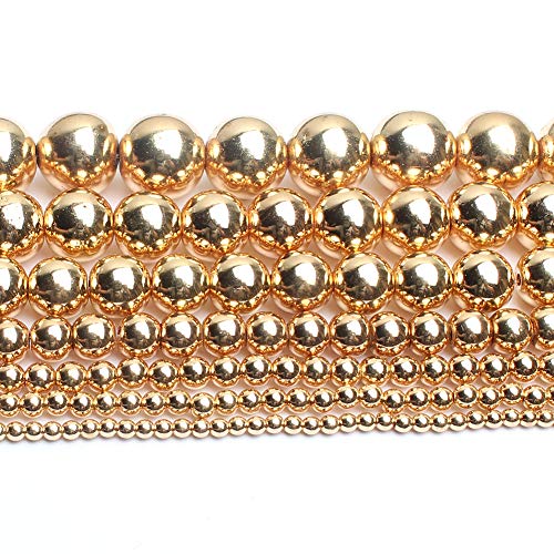 Song Xi 14K Gold Hematite Beads Round Loose Beads for Jewelry Making DIY Bracelets and Necklaces 6mm/60pcs - color: 14k gold, size: 6mm