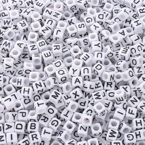 6mm Black and White Acrylic Square Letter Beads White Cube Alphabet Beads Black Letter A-Z Mixed Plastic Shape Loose Beads Mini Size Pony Seed Beads for Making Jewelry, Necklaces - color: white-black(6mm)