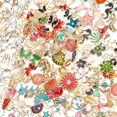 SANNIX 500Pcs Charms for Jewelry Making, Assorted Themes Enamel Charms Bangle Charm Pendants for Bracelets Necklace Jewelry Making and Crafting