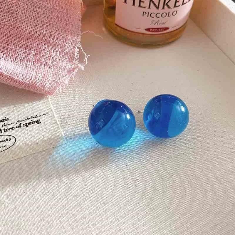 20mm Colorful Round Bead Stud Earrings Resin Transparent Bright Limpid Chuncy Bead Earrings for Women - color: Blue