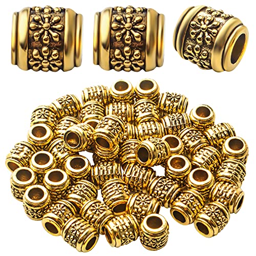 BronaGrand 50pcs Antique Gold Plated Barrel Spacer Beads, Hole: 4.6mm - color: Gold