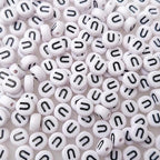 200+ Pieces 4x7mm Single Vowel U Letter Beads for Jewelry Making, White Round Acrylic Bulk Alphabet (Black on White) - size: Single letter U 200+ Pcs
