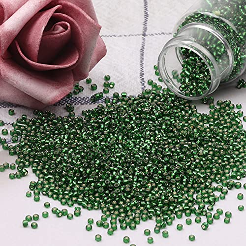10100 Pcs Size 11/0 Glass Seed Beads, 2 mm Emerald Green Small Mini Spacer Loose Pony Beads for Jewelry Making and DIY Crafts - color: Emerald Green, size: Small