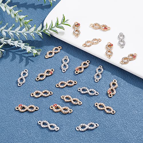 SUPERFINDINGS 48Pcs 3 Style Alloy Rhinestone Links Connectors Metal Infinity Pendants Connectors Infinity Symbol Connexter Link for DIY Jewelry Making