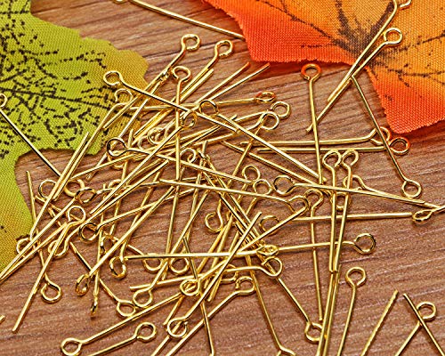 Shapenty 200PCS Mini Metal Wire Eyepins Beading Small Open Eye Head Pins Needles Bulk for DIY Craft Bead Earring Pendant Necklace Bracelet Jewelry Charm Finding Making (24mm/1Inch, Gold) - color: Gold, size: 24 mm